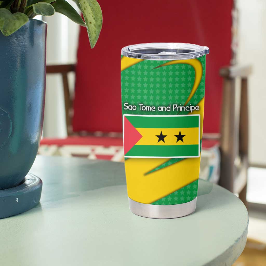 Sao Tome and Principe National Emblem Tumbler Cup with Green Yellow Flag Pattern