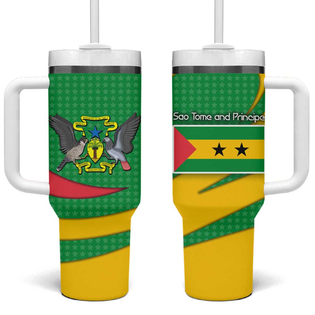Sao Tome and Principe National Emblem Tumbler With Handle with Green Yellow Flag Pattern
