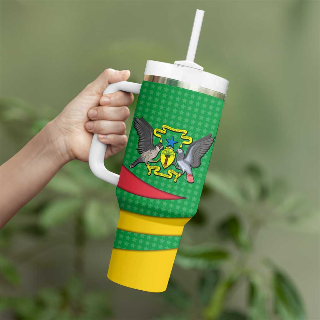 Sao Tome and Principe National Emblem Tumbler With Handle with Green Yellow Flag Pattern