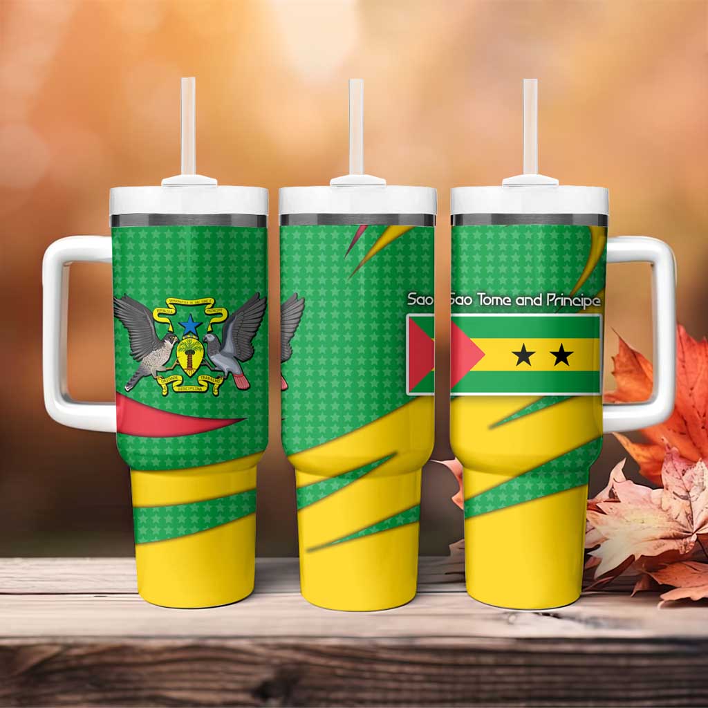 Sao Tome and Principe National Emblem Tumbler With Handle with Green Yellow Flag Pattern