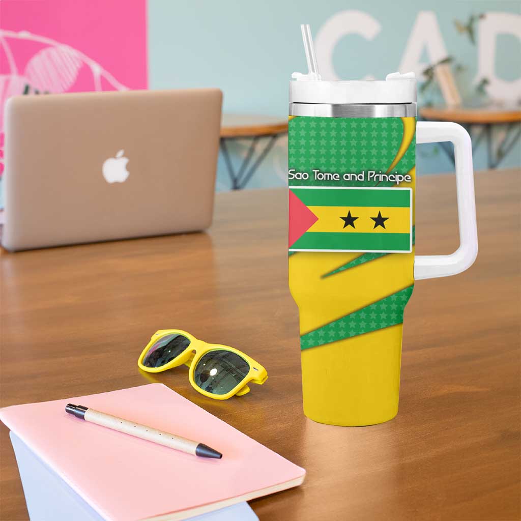 Sao Tome and Principe National Emblem Tumbler With Handle with Green Yellow Flag Pattern
