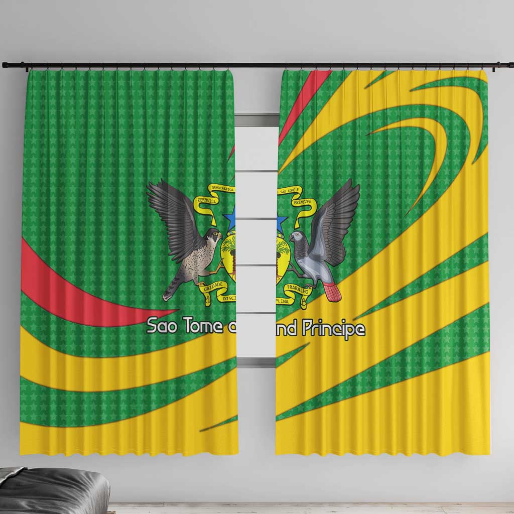 Sao Tome and Principe National Emblem Window Curtain with Green Yellow Flag Pattern