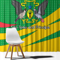 Sao Tome and Principe National Emblem Window Curtain with Green Yellow Flag Pattern
