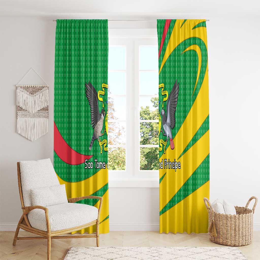 Sao Tome and Principe National Emblem Window Curtain with Green Yellow Flag Pattern