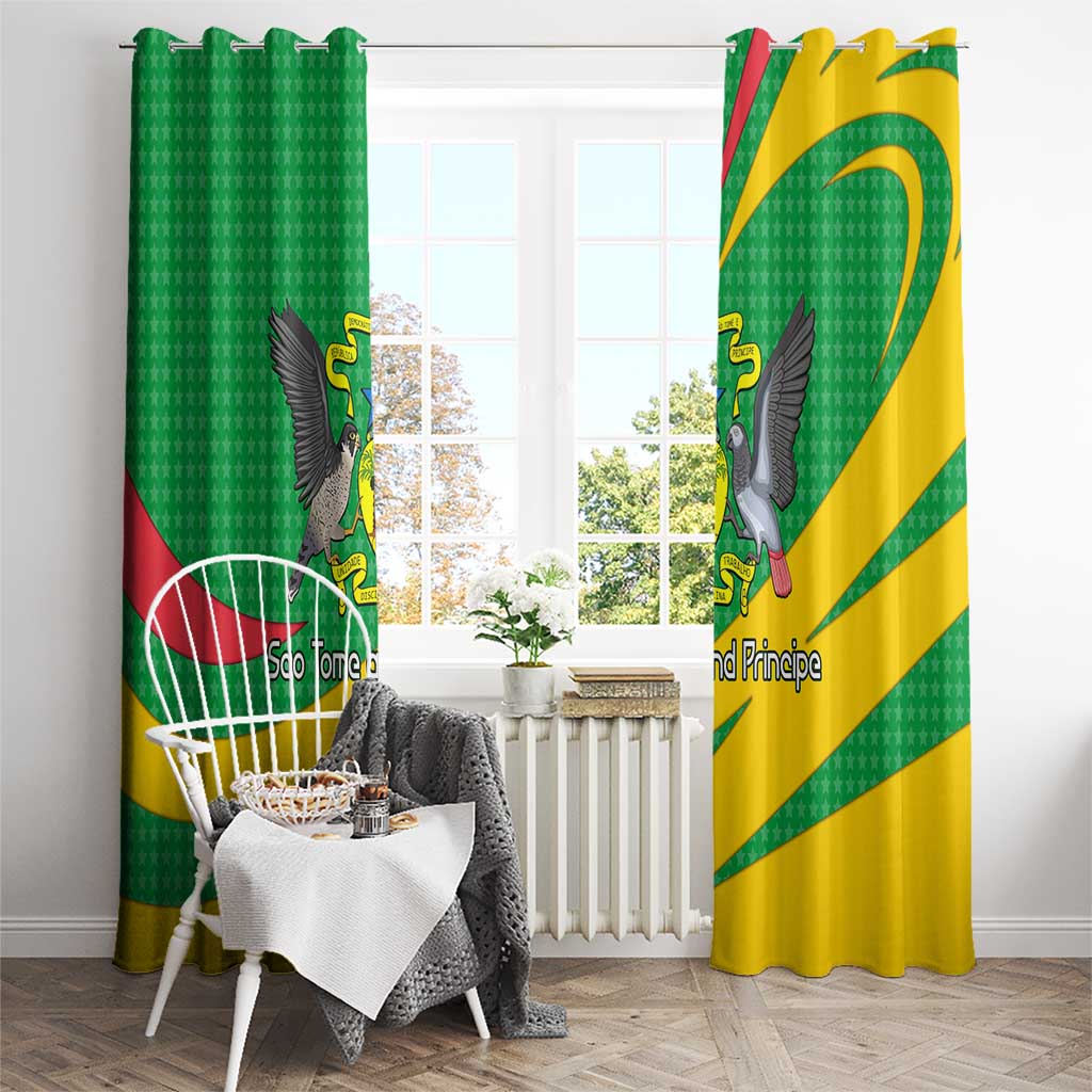 Sao Tome and Principe National Emblem Window Curtain with Green Yellow Flag Pattern