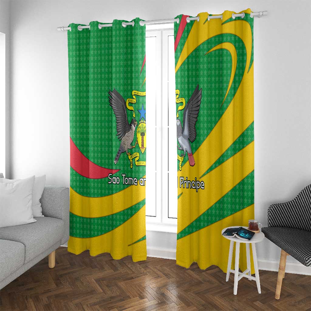 Sao Tome and Principe National Emblem Window Curtain with Green Yellow Flag Pattern