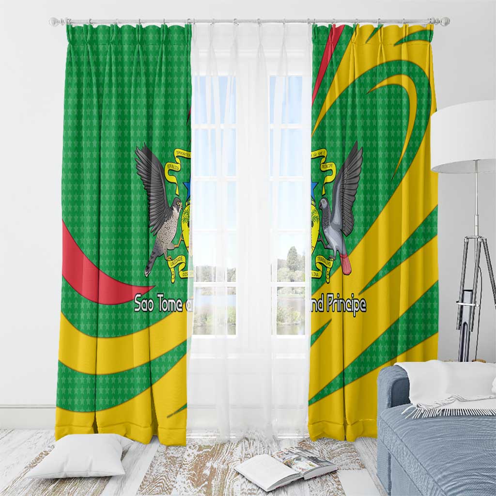 Sao Tome and Principe National Emblem Window Curtain with Green Yellow Flag Pattern
