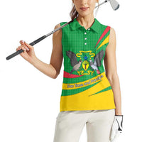 Sao Tome and Principe National Emblem Women Sleeveless Polo Shirt with Green Yellow Flag Pattern