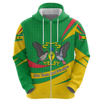 Sao Tome and Principe National Emblem Zip Hoodie with Green Yellow Flag Pattern