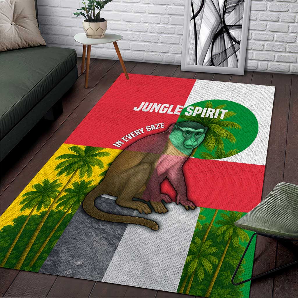 Jungle Spirit Monkey Area Rug with Sao Tome and Principe Tropical Flag Color Blocks