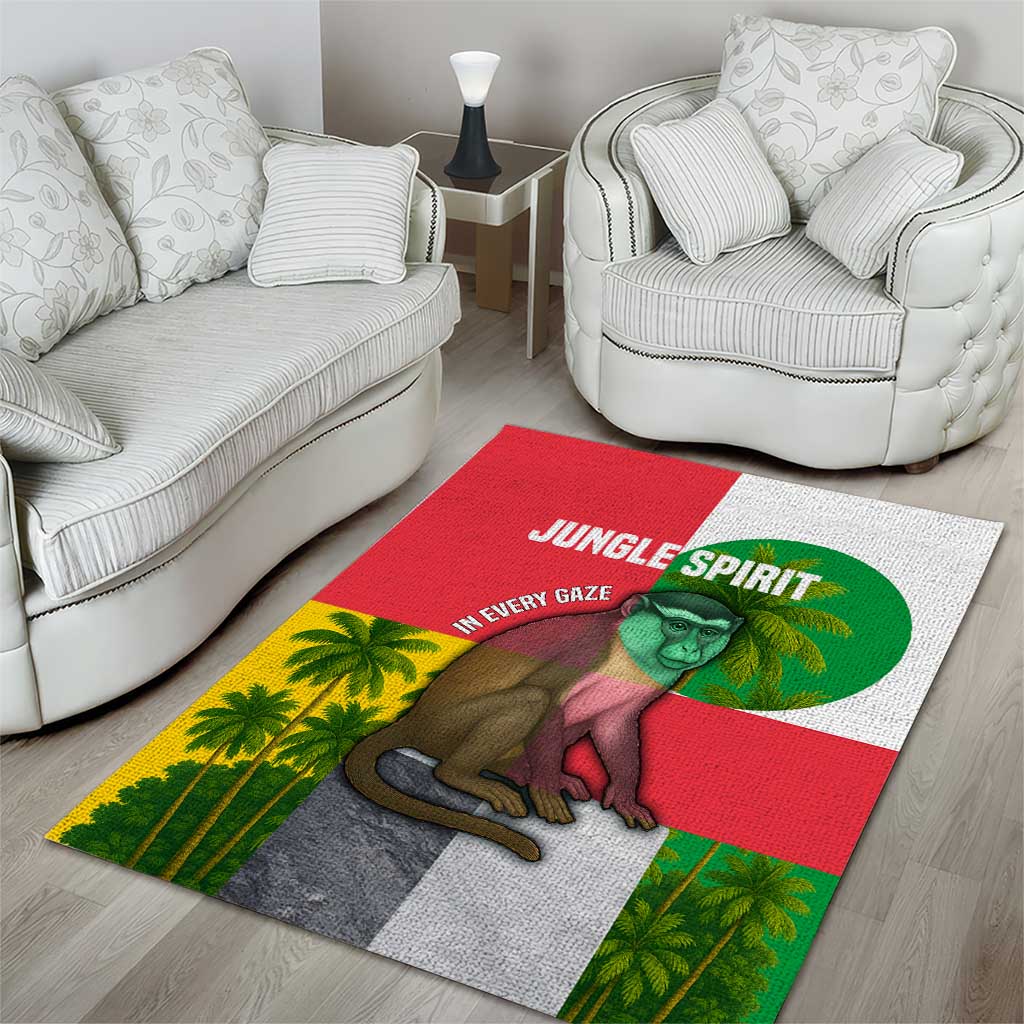 Jungle Spirit Monkey Area Rug with Sao Tome and Principe Tropical Flag Color Blocks