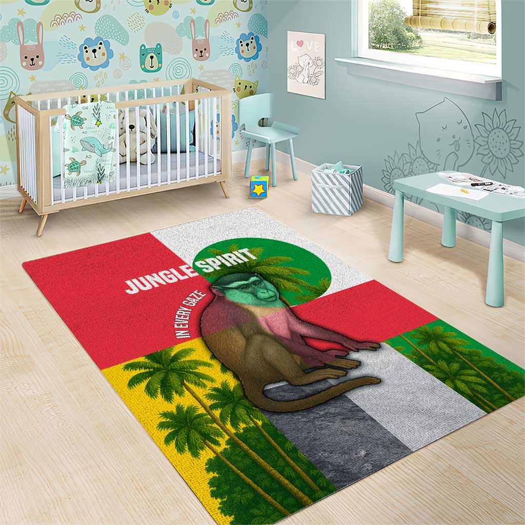 Jungle Spirit Monkey Area Rug with Sao Tome and Principe Tropical Flag Color Blocks
