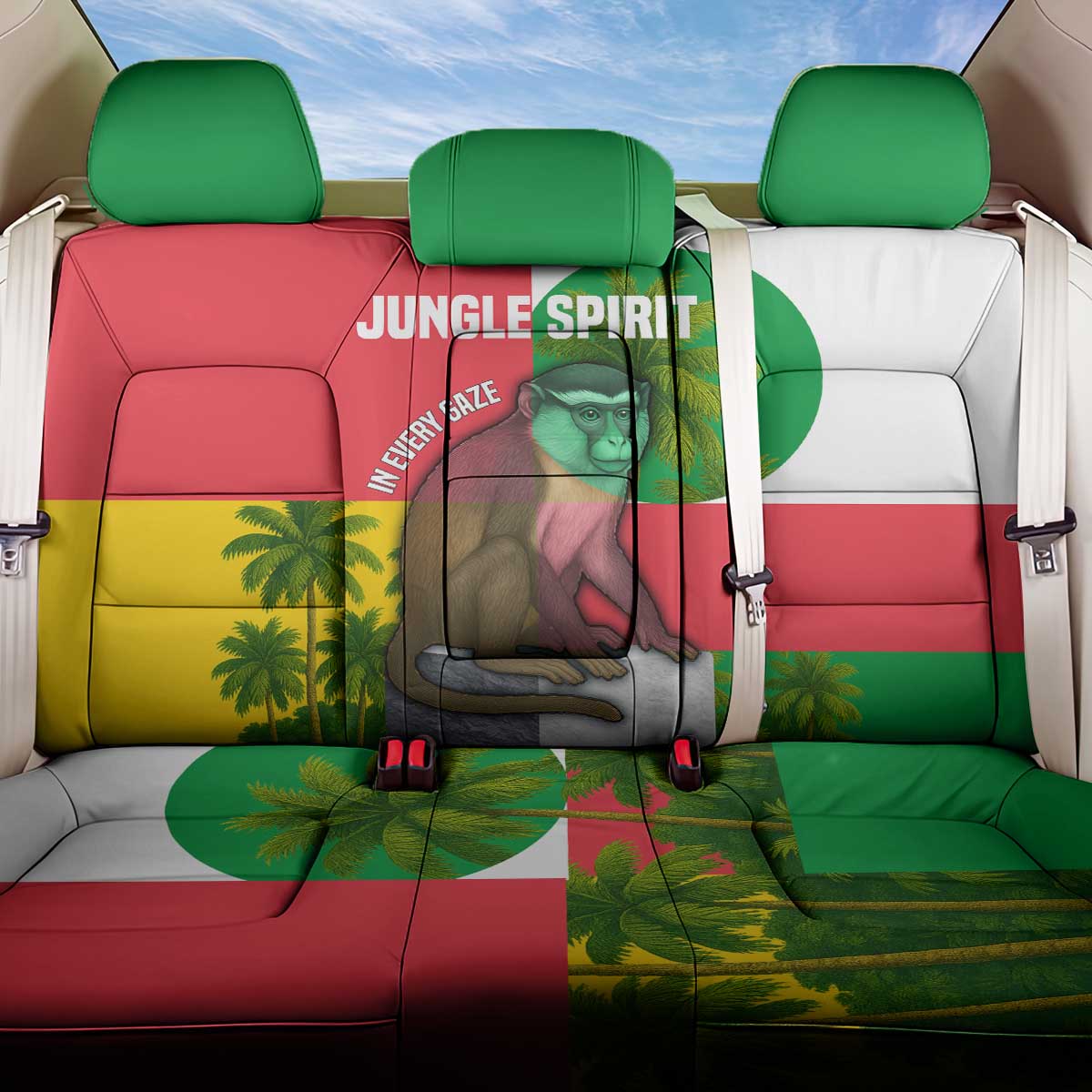 Jungle Spirit Monkey Back Car Seat Cover with Sao Tome and Principe Tropical Flag Color Blocks
