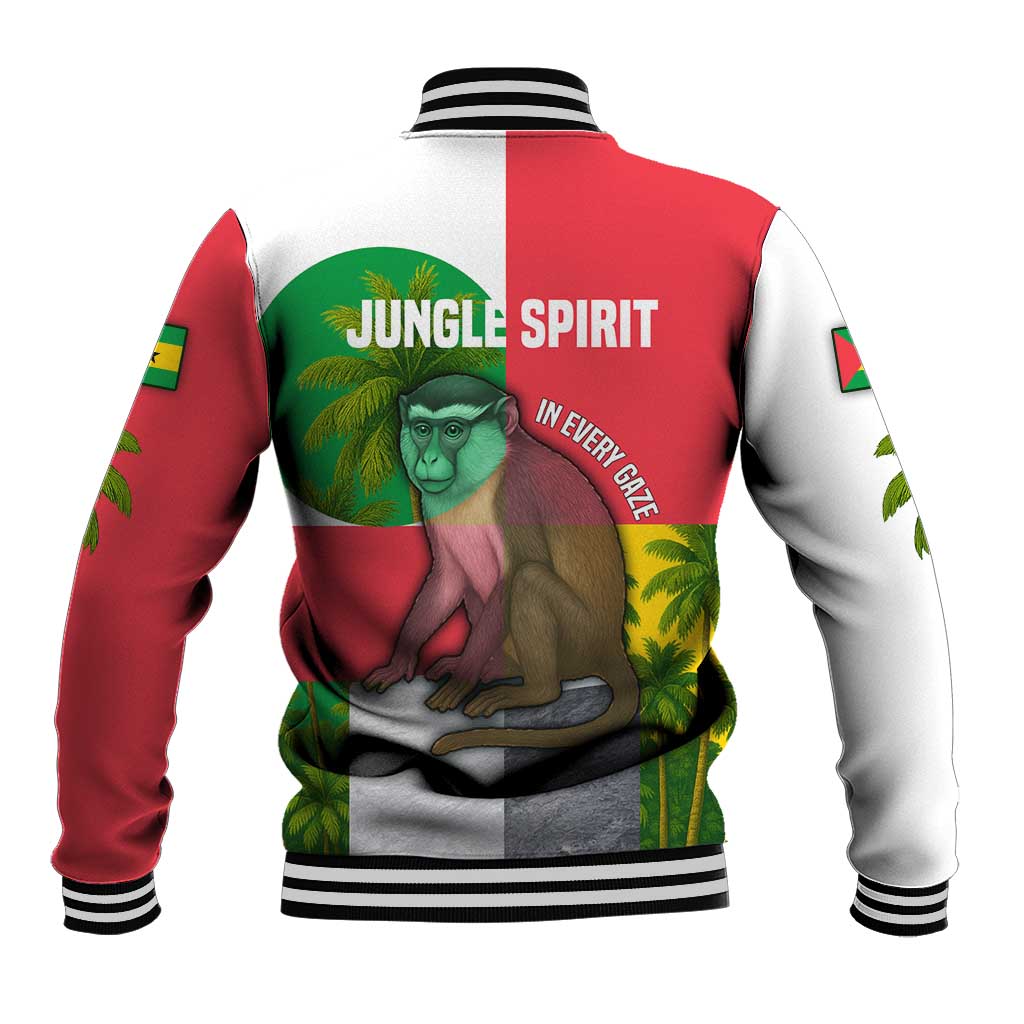 Jungle Spirit Monkey Baseball Jacket with Sao Tome and Principe Tropical Flag Color Blocks