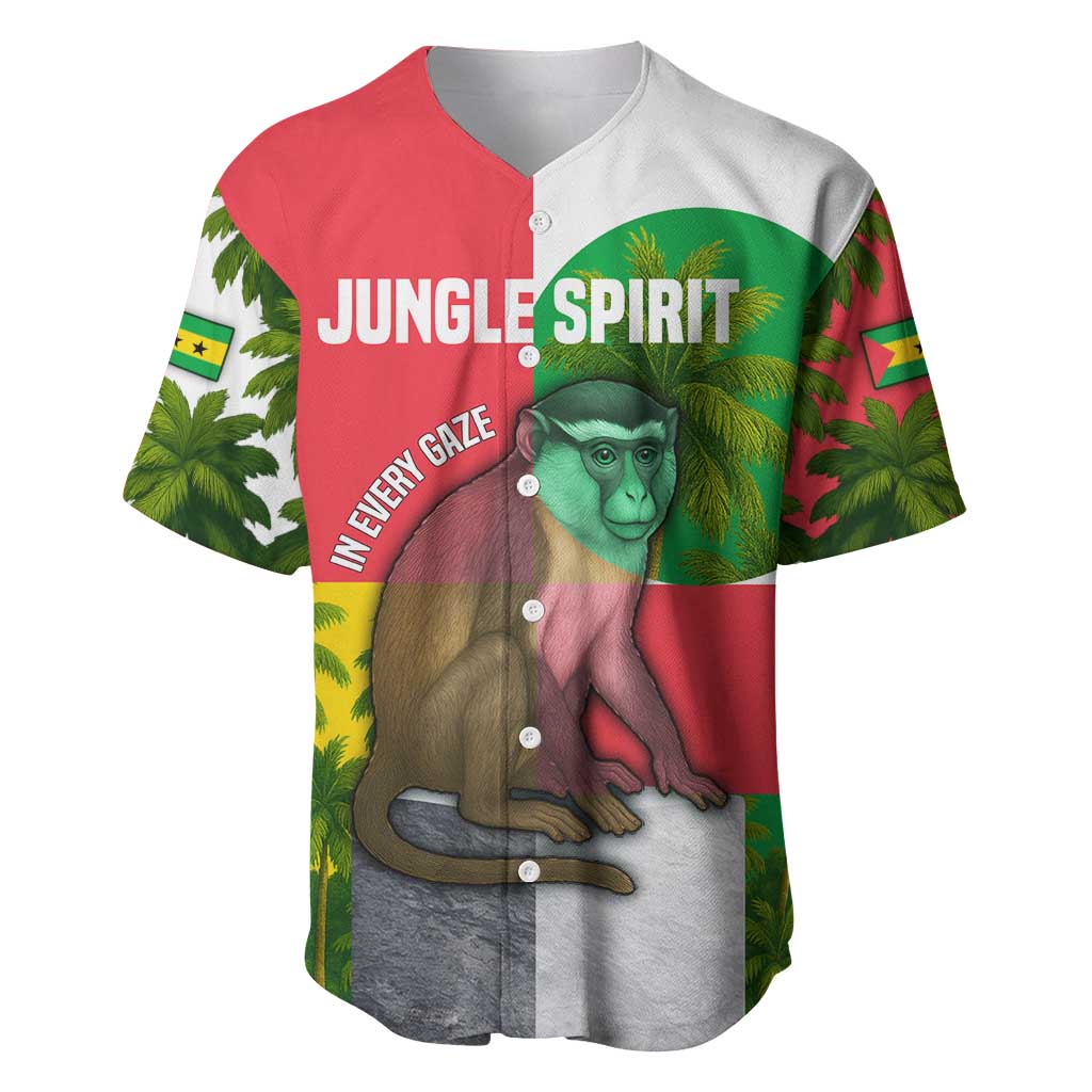 Jungle Spirit Monkey Baseball Jersey with Sao Tome and Principe Tropical Flag Color Blocks