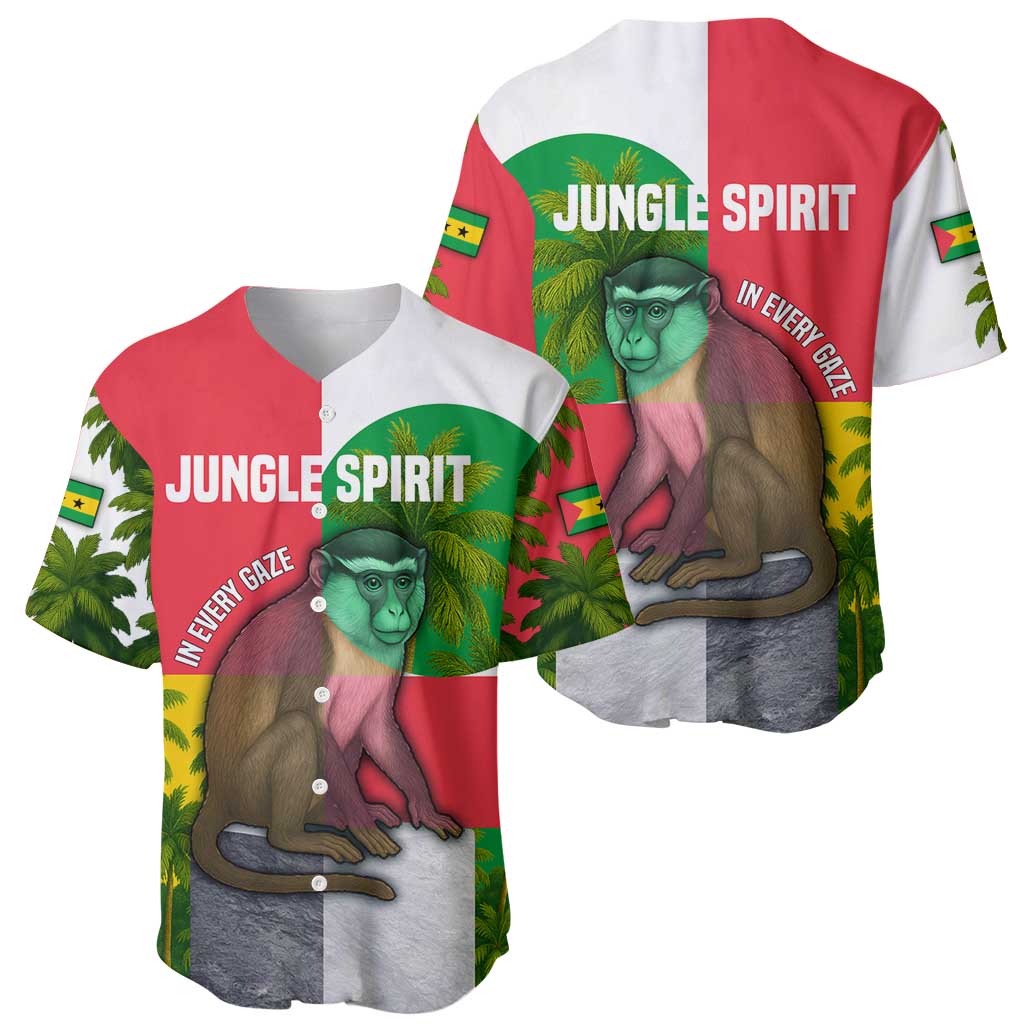 Jungle Spirit Monkey Baseball Jersey with Sao Tome and Principe Tropical Flag Color Blocks