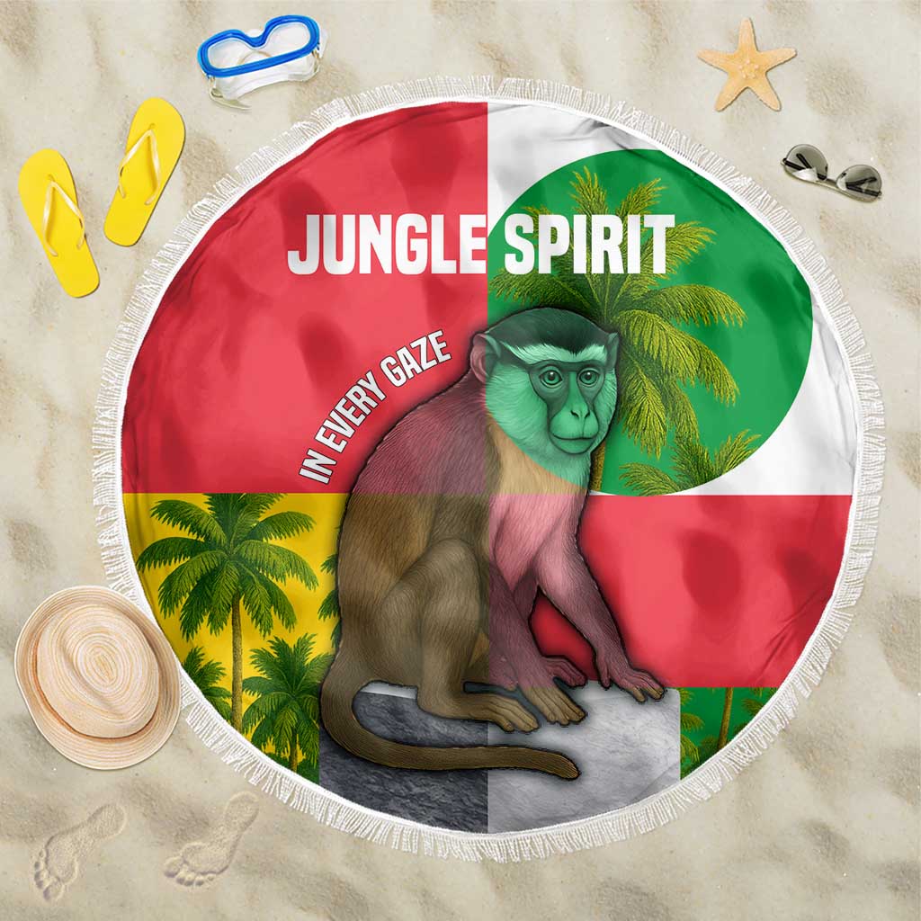 Jungle Spirit Monkey Beach Blanket with Sao Tome and Principe Tropical Flag Color Blocks