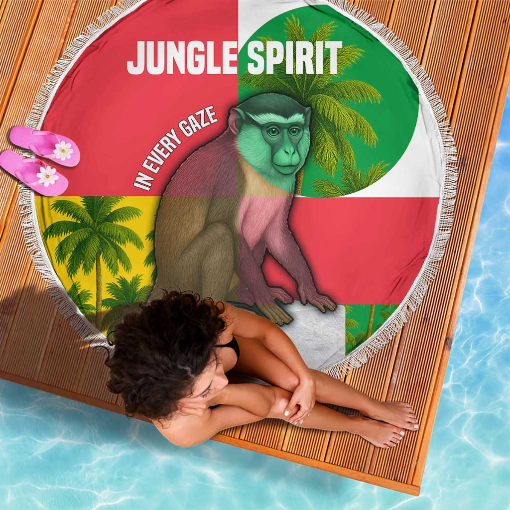 Jungle Spirit Monkey Beach Blanket with Sao Tome and Principe Tropical Flag Color Blocks
