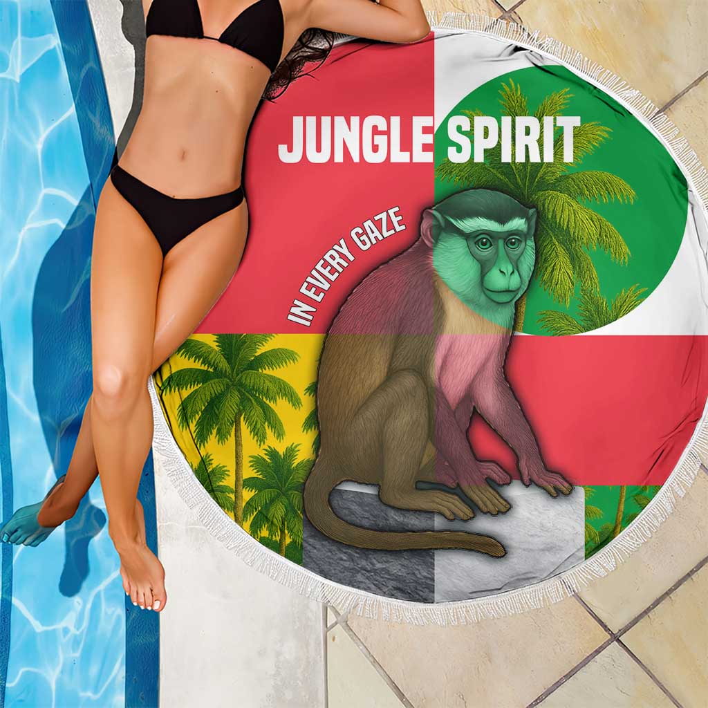 Jungle Spirit Monkey Beach Blanket with Sao Tome and Principe Tropical Flag Color Blocks