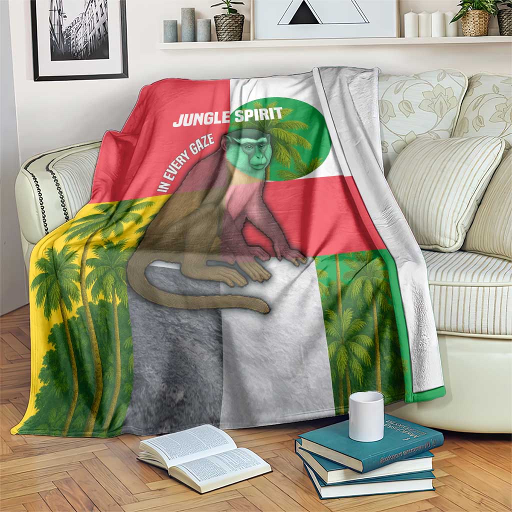Jungle Spirit Monkey Blanket with Sao Tome and Principe Tropical Flag Color Blocks