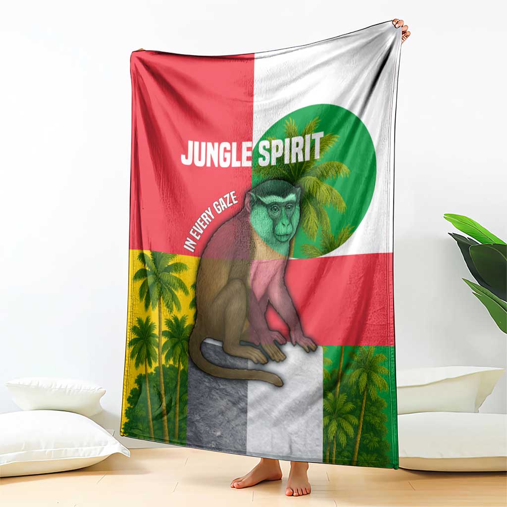 Jungle Spirit Monkey Blanket with Sao Tome and Principe Tropical Flag Color Blocks