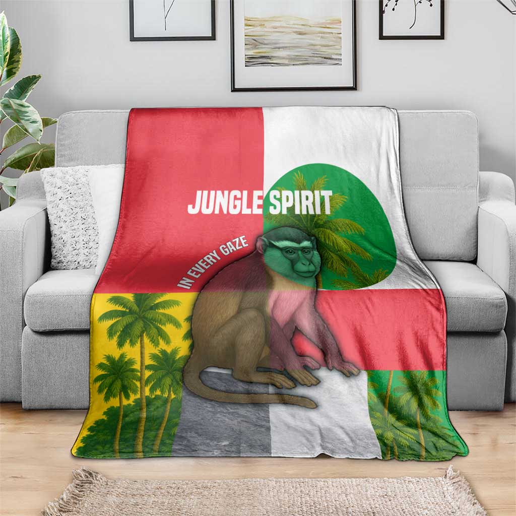 Jungle Spirit Monkey Blanket with Sao Tome and Principe Tropical Flag Color Blocks