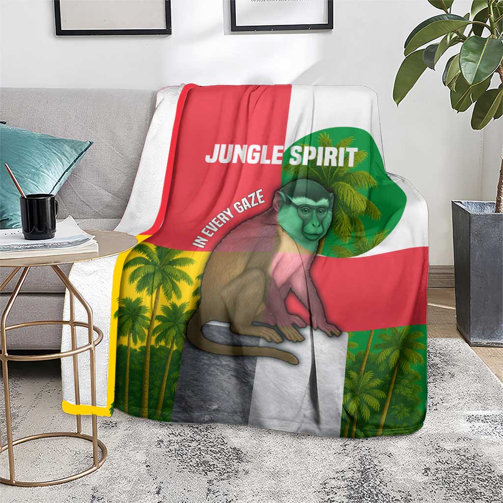 Jungle Spirit Monkey Blanket with Sao Tome and Principe Tropical Flag Color Blocks
