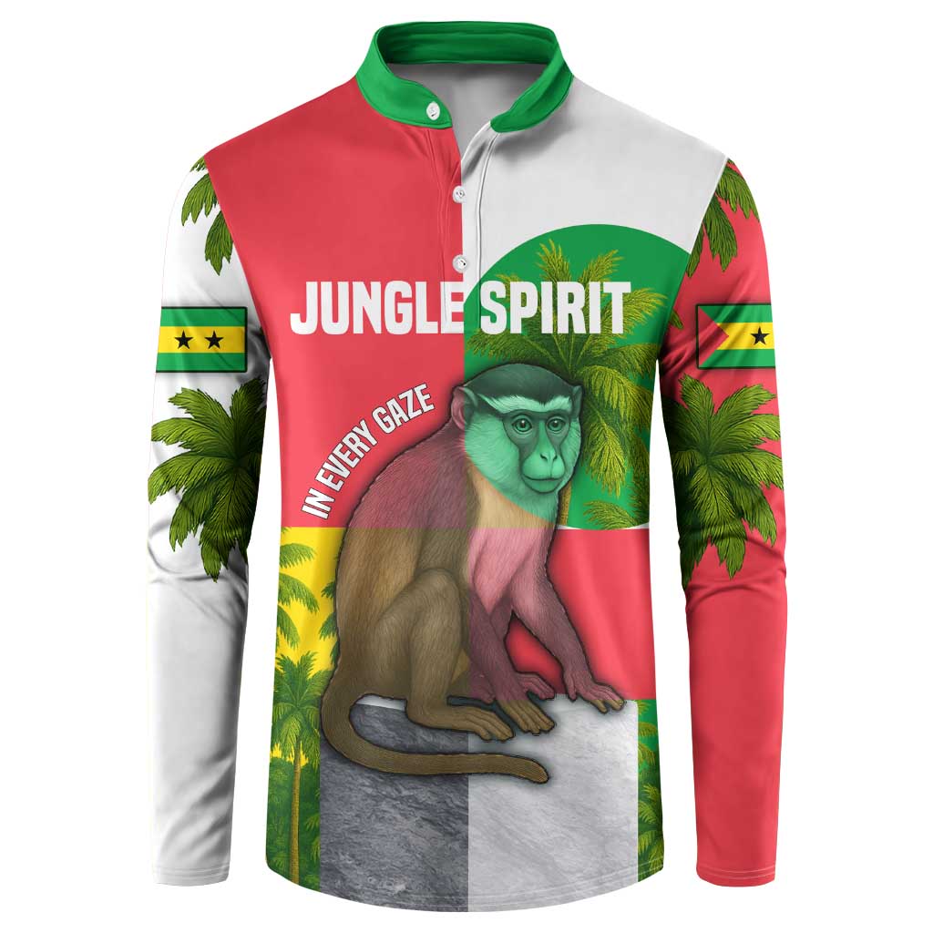 Jungle Spirit Monkey Button Sweatshirt with Sao Tome and Principe Tropical Flag Color Blocks