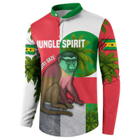 Jungle Spirit Monkey Button Sweatshirt with Sao Tome and Principe Tropical Flag Color Blocks