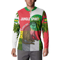 Jungle Spirit Monkey Button Sweatshirt with Sao Tome and Principe Tropical Flag Color Blocks
