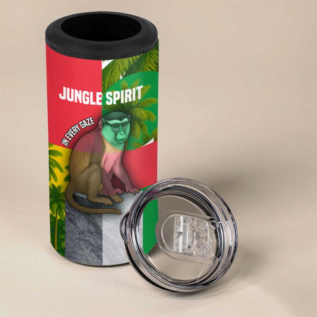 Jungle Spirit Monkey 4 in 1 Can Cooler Tumbler with Sao Tome and Principe Tropical Flag Color Blocks