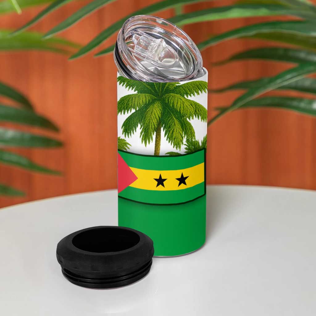 Jungle Spirit Monkey 4 in 1 Can Cooler Tumbler with Sao Tome and Principe Tropical Flag Color Blocks