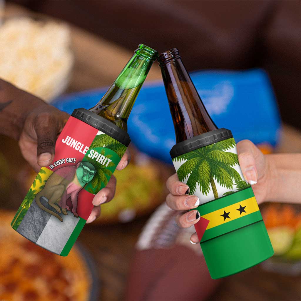 Jungle Spirit Monkey 4 in 1 Can Cooler Tumbler with Sao Tome and Principe Tropical Flag Color Blocks
