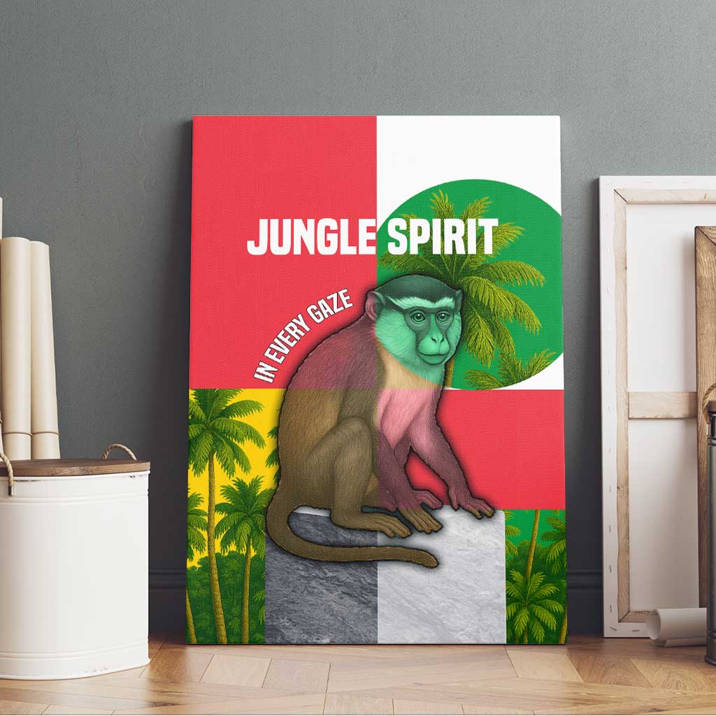 Jungle Spirit Monkey Canvas Wall Art with Sao Tome and Principe Tropical Flag Color Blocks