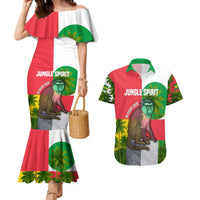 Jungle Spirit Monkey Couples Matching Mermaid Dress and Hawaiian Shirt with Sao Tome and Principe Tropical Flag Color Blocks