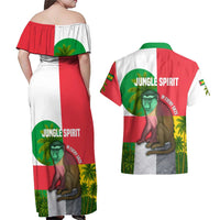 Jungle Spirit Monkey Couples Matching Off Shoulder Maxi Dress and Hawaiian Shirt with Sao Tome and Principe Tropical Flag Color Blocks
