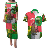 Jungle Spirit Monkey Couples Matching Puletasi and Hawaiian Shirt with Sao Tome and Principe Tropical Flag Color Blocks