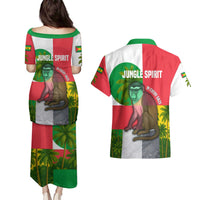 Jungle Spirit Monkey Couples Matching Puletasi and Hawaiian Shirt with Sao Tome and Principe Tropical Flag Color Blocks