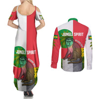 Jungle Spirit Monkey Couples Matching Summer Maxi Dress and Long Sleeve Button Shirt with Sao Tome and Principe Tropical Flag Color Blocks