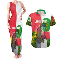 Jungle Spirit Monkey Couples Matching Tank Maxi Dress and Hawaiian Shirt with Sao Tome and Principe Tropical Flag Color Blocks