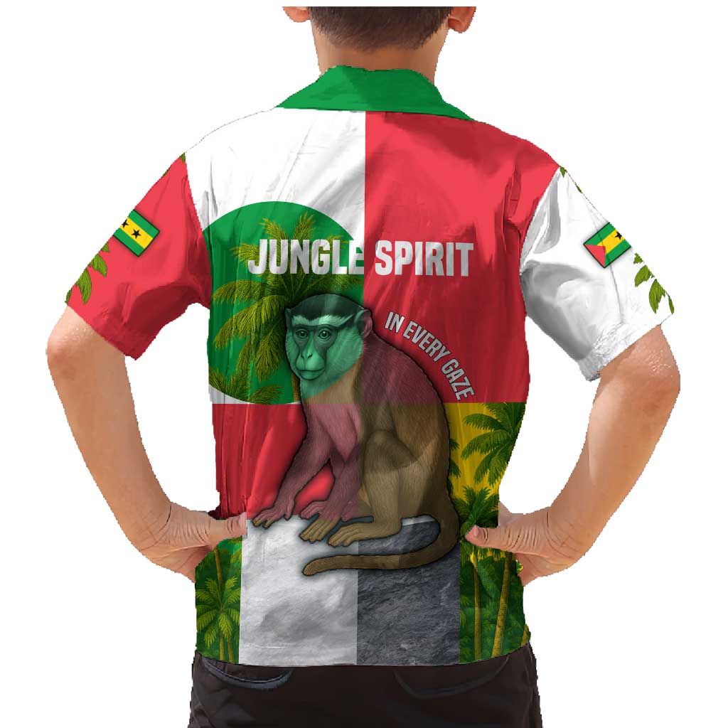 Jungle Spirit Monkey Family Matching Mermaid Dress and Hawaiian Shirt with Sao Tome and Principe Tropical Flag Color Blocks