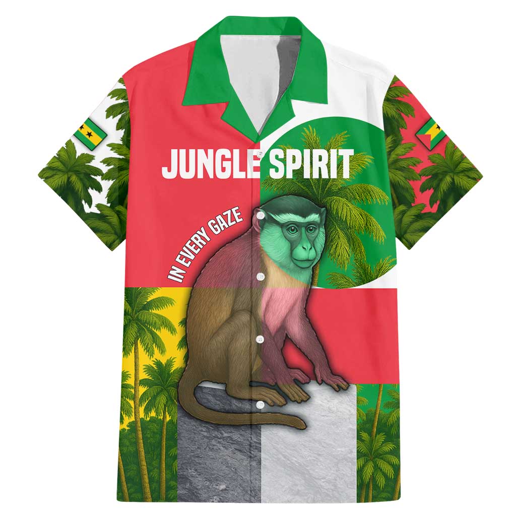 Jungle Spirit Monkey Family Matching Mermaid Dress and Hawaiian Shirt with Sao Tome and Principe Tropical Flag Color Blocks