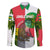 Jungle Spirit Monkey Family Matching Off Shoulder Maxi Dress and Hawaiian Shirt with Sao Tome and Principe Tropical Flag Color Blocks