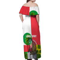 Jungle Spirit Monkey Family Matching Off Shoulder Maxi Dress and Hawaiian Shirt with Sao Tome and Principe Tropical Flag Color Blocks