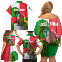 Jungle Spirit Monkey Family Matching Off Shoulder Short Dress and Hawaiian Shirt with Sao Tome and Principe Tropical Flag Color Blocks