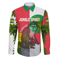 Jungle Spirit Monkey Family Matching Off Shoulder Short Dress and Hawaiian Shirt with Sao Tome and Principe Tropical Flag Color Blocks