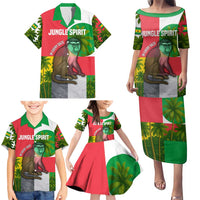 Jungle Spirit Monkey Family Matching Puletasi and Hawaiian Shirt with Sao Tome and Principe Tropical Flag Color Blocks
