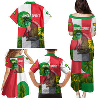 Jungle Spirit Monkey Family Matching Puletasi and Hawaiian Shirt with Sao Tome and Principe Tropical Flag Color Blocks