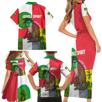 Jungle Spirit Monkey Family Matching Short Sleeve Bodycon Dress and Hawaiian Shirt with Sao Tome and Principe Tropical Flag Color Blocks