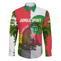 Jungle Spirit Monkey Family Matching Short Sleeve Bodycon Dress and Hawaiian Shirt with Sao Tome and Principe Tropical Flag Color Blocks